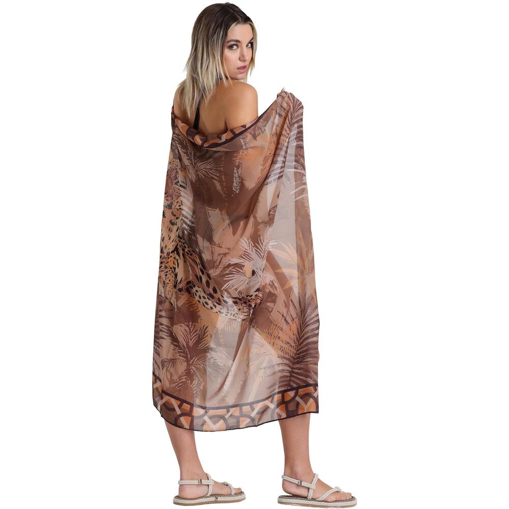 Brown Leopard Tropical Sarong Wrap Beach Cover Up Women One Size Pareo